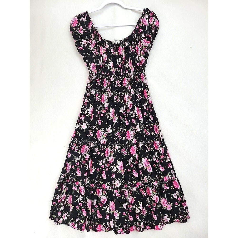 No Comment Dk Floral Tiered Dress Milkmaid Maxi Sz S